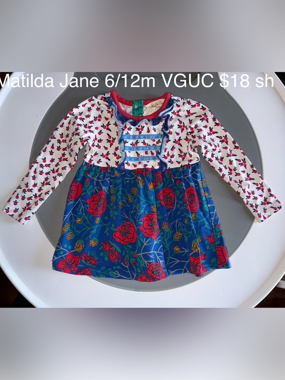 Matilda Jane White, Blue & Red Floral Long Sleeve Knit Dress